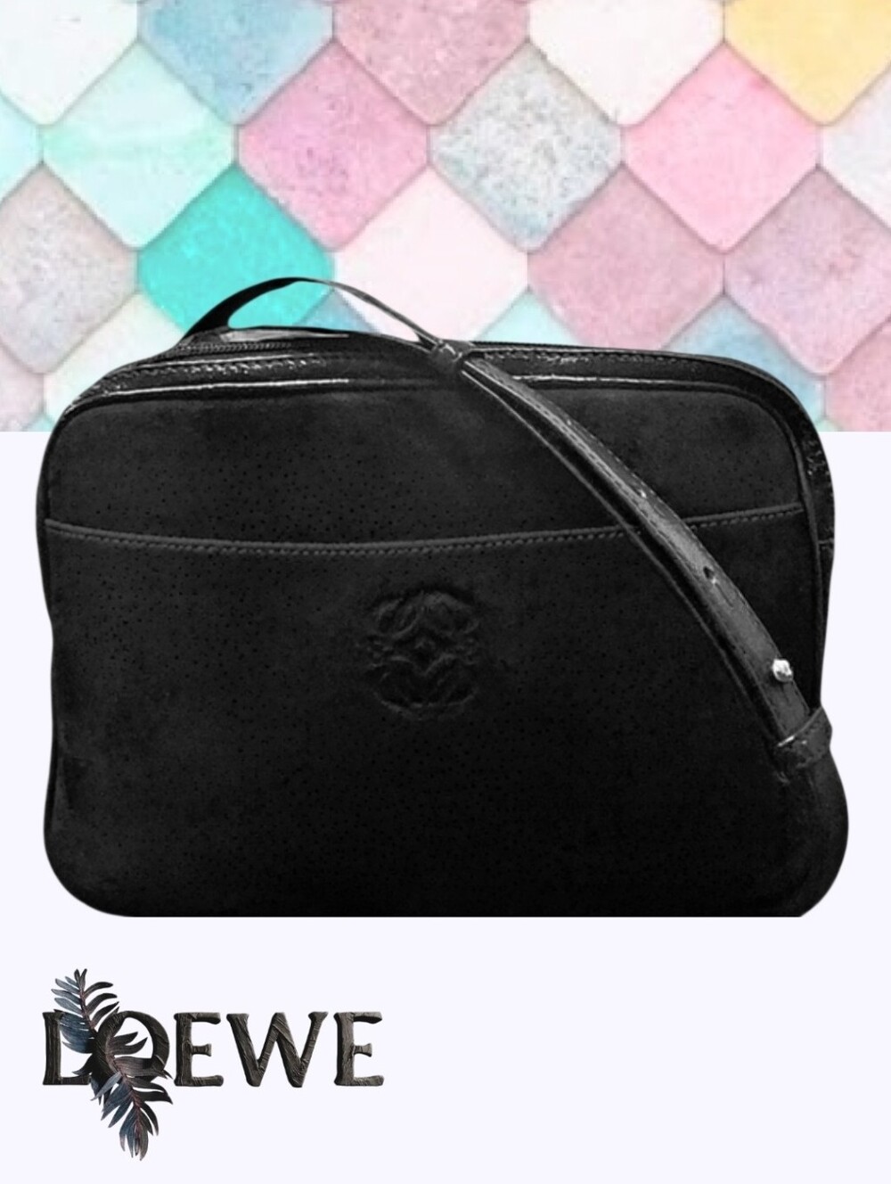 Gorgeous LOEWE Black Anagram Suede & Leather Crossbody Bag w/Insert - Like New!